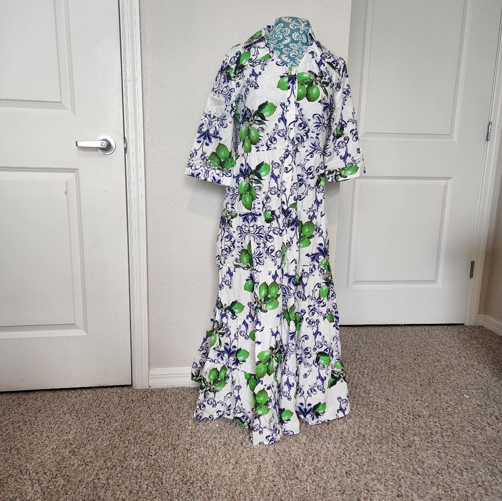 Floral Maxi Dress with Green and Blue Pattern